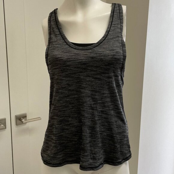 Lululemon Glide and Stride 2 in 1 Luon Tank Top Circle Mesh Heathered Black Sz 6 - Picture 1 of 10